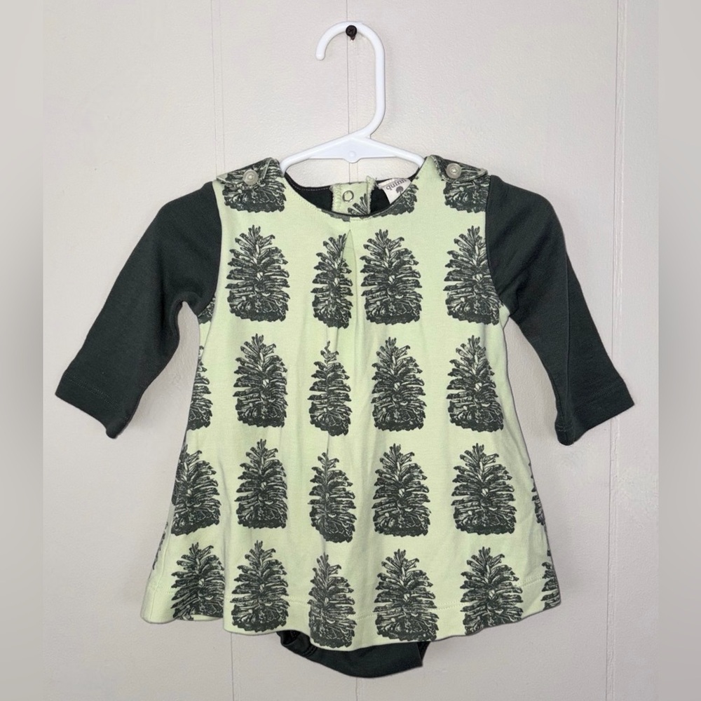 Kate Quinn Green Pinecone Print Organic Cotton Bodysuit Dress